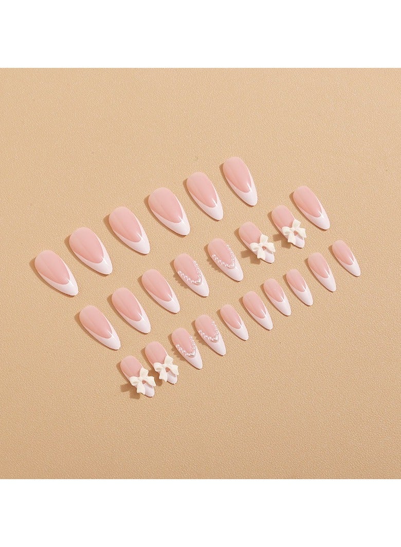 24 pieces, nude pink French pearls, white bow, nude pink pointed-toe armour, nude pink teardrop-shaped wearable armour - Image 3