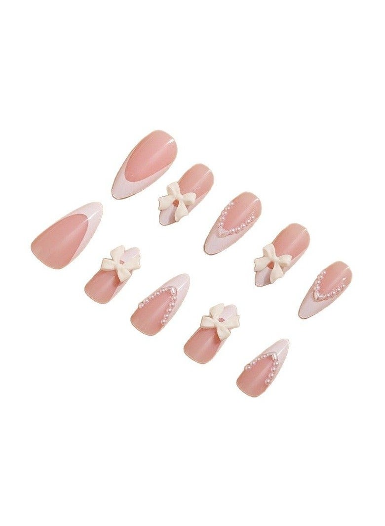 24 pieces, nude pink French pearls, white bow, nude pink pointed-toe armour, nude pink teardrop-shaped wearable armour - Image 4
