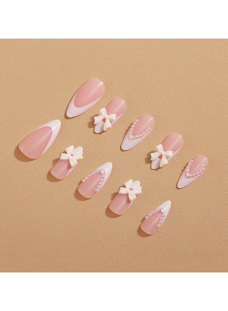 24 pieces, nude pink French pearls, white bow, nude pink pointed-toe armour, nude pink teardrop-shaped wearable armour - Image 2