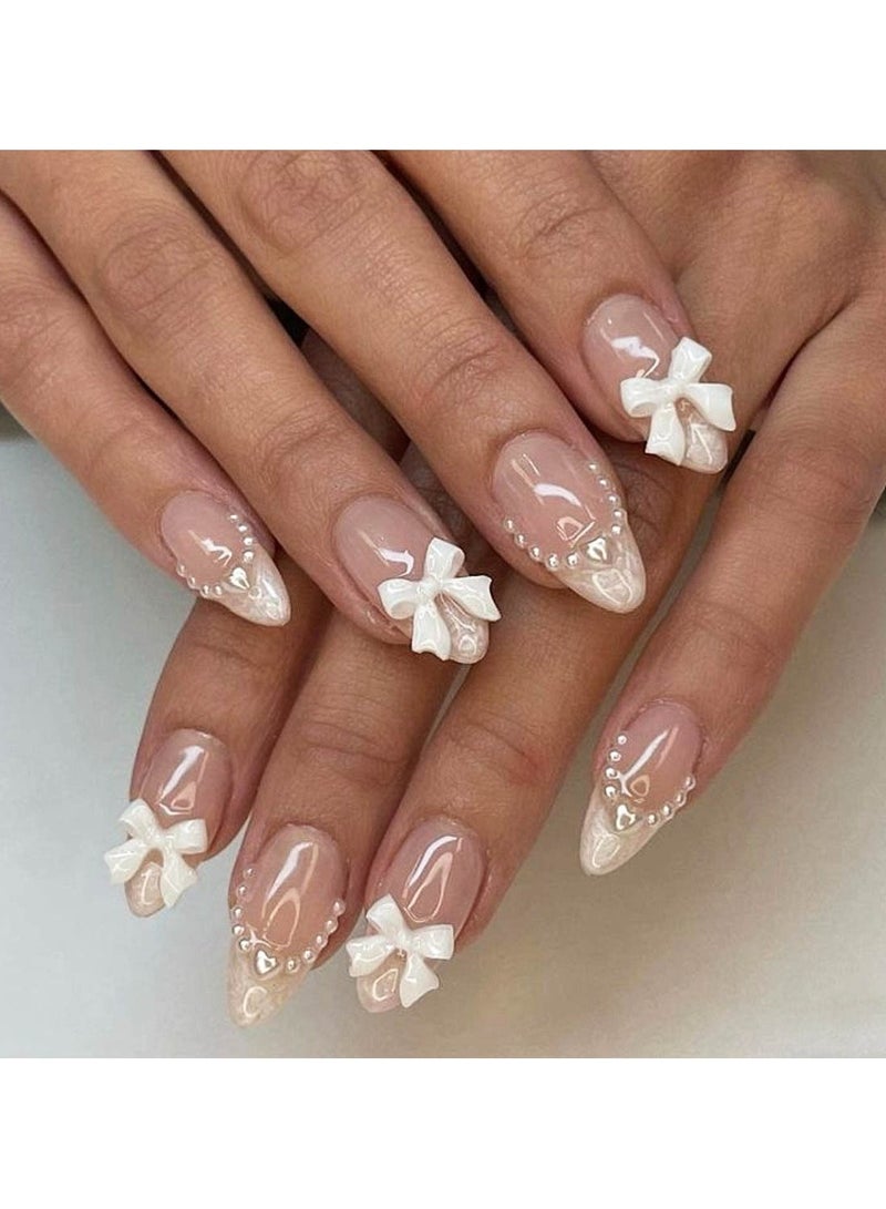 24 pieces, nude pink French pearls, white bow, nude pink pointed-toe armour, nude pink teardrop-shaped wearable armour - Image 1