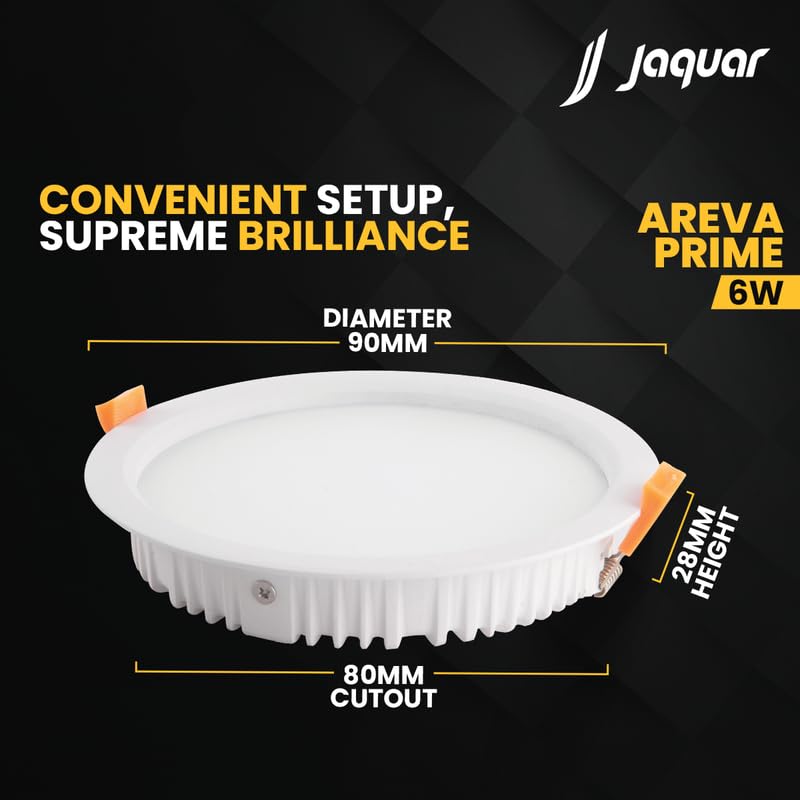 Jaquar 6W Areva Prime Round Downlight with Aluminum housing | 5 Year Warranty | Warm White (3000 k) Sleek Backlit Design | Recessed Mounted False Ceiling | 80 mm Cutout |90x28 mm (Pack 1) - Image 4