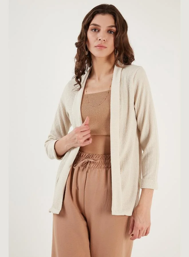 Lela Lela Collar and Sleeve Folded Seersucker Kimono Cardigan Women's CARDIGAN 5869014
