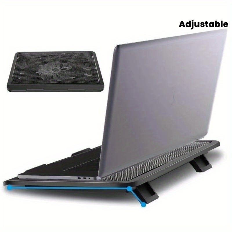 Mute Laptop Cooler with Big Fans USB Port Blue LED Light Adjustable Stand Universal Notebook Support - Image 1
