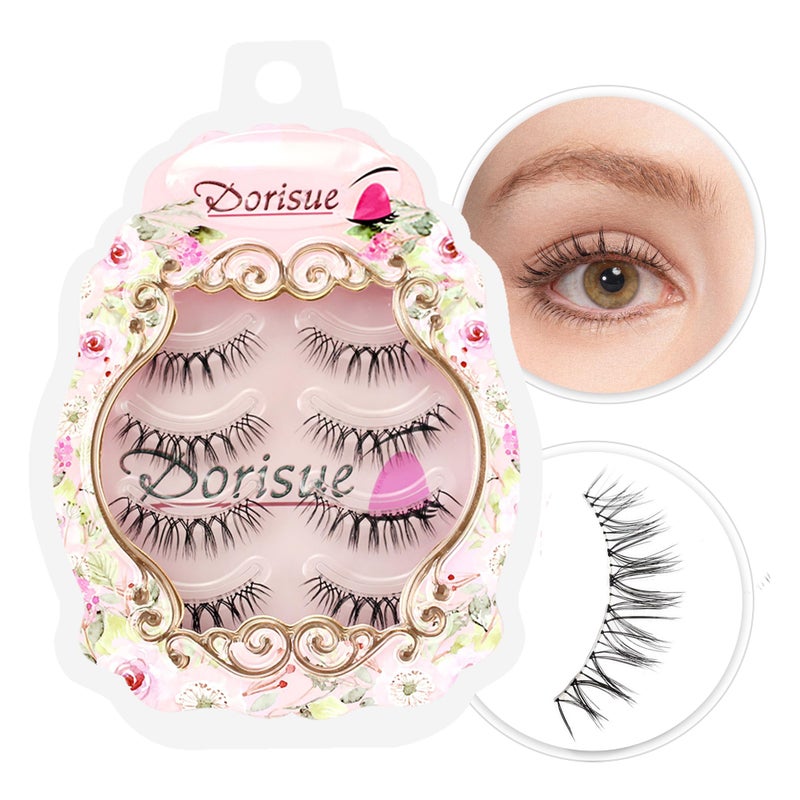 Dorisue Natural Round Eyes False Eyelashes  UltraThin Invisible Band Dolly Eye Lashes for Natural Volume Look 510mm Center Length 4 Pairs E6