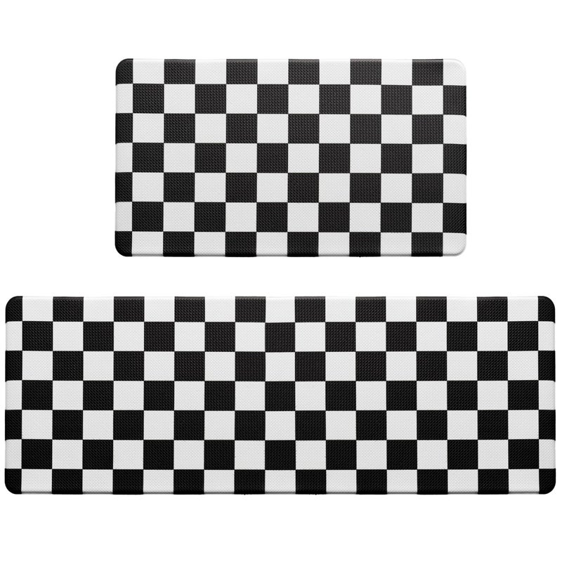 VivaNest Black Checkered Grid Checkerboard Kitchen Rug Sets [2 PCs], Anti-Fatigue, Waterproof Non-Slip Kitchen Mats Heavy Duty Ergonomic Comfort Foam Rug for Floor, Home, Laundry,17"x29"+17"x47" - Image 3