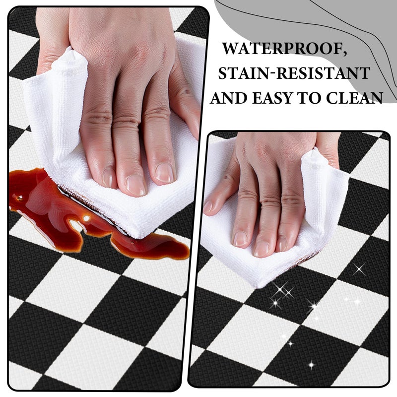 VivaNest Black Checkered Grid Checkerboard Kitchen Rug Sets [2 PCs], Anti-Fatigue, Waterproof Non-Slip Kitchen Mats Heavy Duty Ergonomic Comfort Foam Rug for Floor, Home, Laundry,17"x29"+17"x47" - Image 5