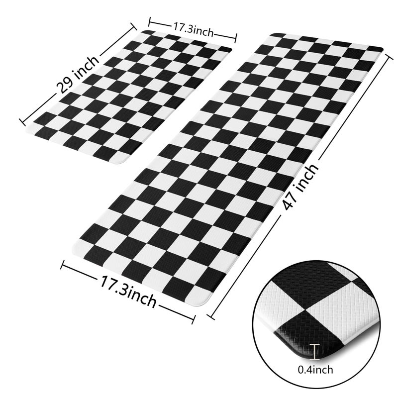VivaNest Black Checkered Grid Checkerboard Kitchen Rug Sets [2 PCs], Anti-Fatigue, Waterproof Non-Slip Kitchen Mats Heavy Duty Ergonomic Comfort Foam Rug for Floor, Home, Laundry,17"x29"+17"x47" - Image 4