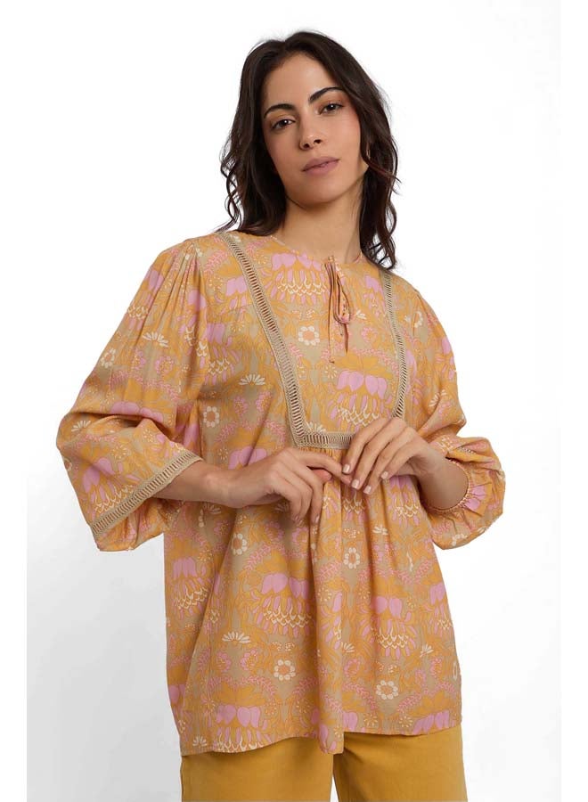 DALYDRESS Fancy Long Sleeve Printed Blouse With Tape - Image 1