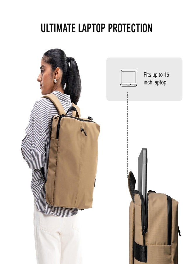 DailyObjects Water Resistant Pivot (16L) Bag for Men & Women|Fits 13/14/15.6 inch Laptop/Macbook Pro/Air|Lightweight| Messenger Backpack|Office/Daily Use/Travel|Multi Pocket|Adjustable Strap (Beige) - Image 4