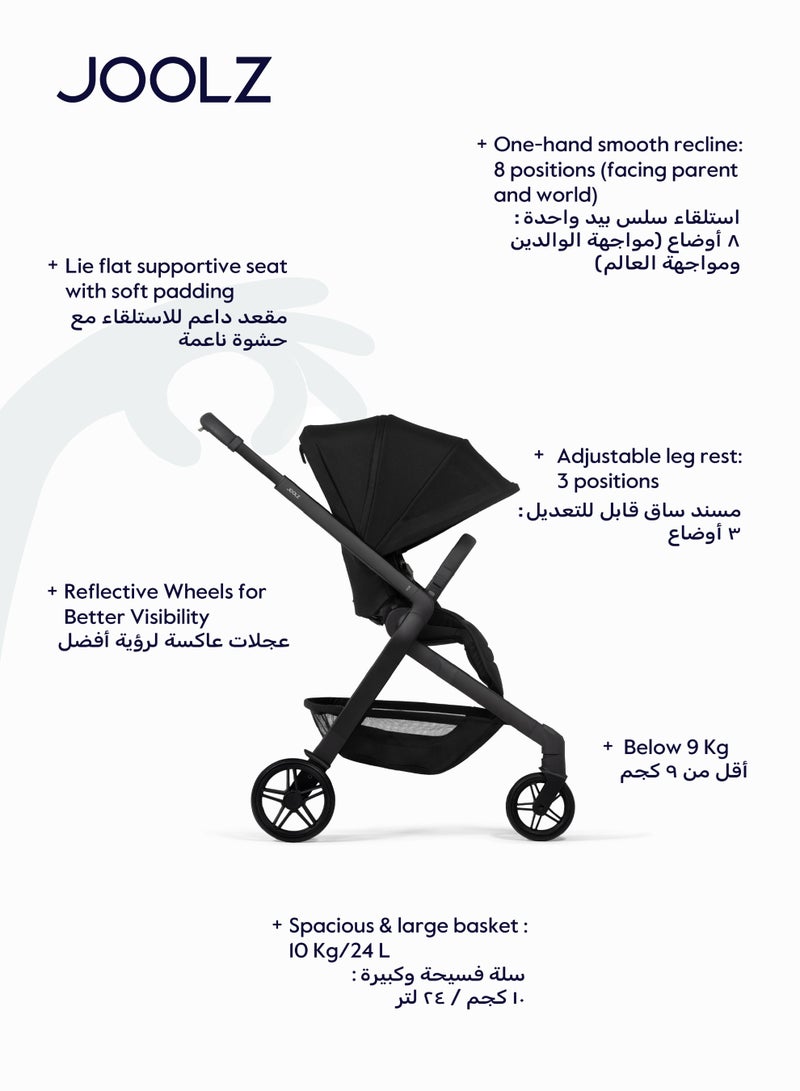 JOOLZ Hub² Compact Stroller | Lightweight, Urban-Friendly, One-Hand Fold, Reversible & Reclining Seat, All-Season Comfort, UPF 50+ Canopy, Smooth 4-Wheel Suspension, Black - Image 2