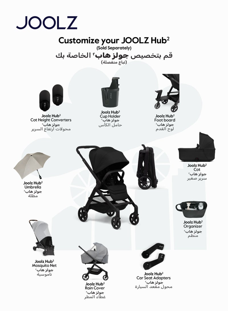 JOOLZ Hub² Compact Stroller | Lightweight, Urban-Friendly, One-Hand Fold, Reversible & Reclining Seat, All-Season Comfort, UPF 50+ Canopy, Smooth 4-Wheel Suspension, Black - Image 3