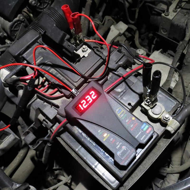 موتوباور 12V فاحص بطارية رقمي وفولتميتر ومحلل نظام شحن المولد مع شاشة LCD ومؤشر LED، طلاء مطاطي أسود - Image 5