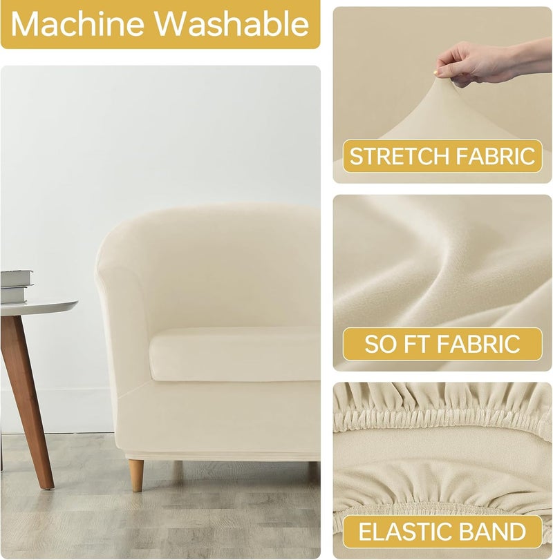 Deisy Dee 2 Piece Velvet Club Chair Slipcover Stretch Barrel Chair Covers Accent Chair Cover Removable Couch Furniture Protector Arm Chair Cover for Living Room (Beige) - Image 5