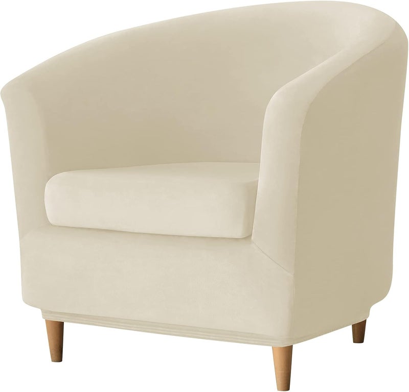 Deisy Dee 2 Piece Velvet Club Chair Slipcover Stretch Barrel Chair Covers Accent Chair Cover Removable Couch Furniture Protector Arm Chair Cover for Living Room (Beige) - Image 1