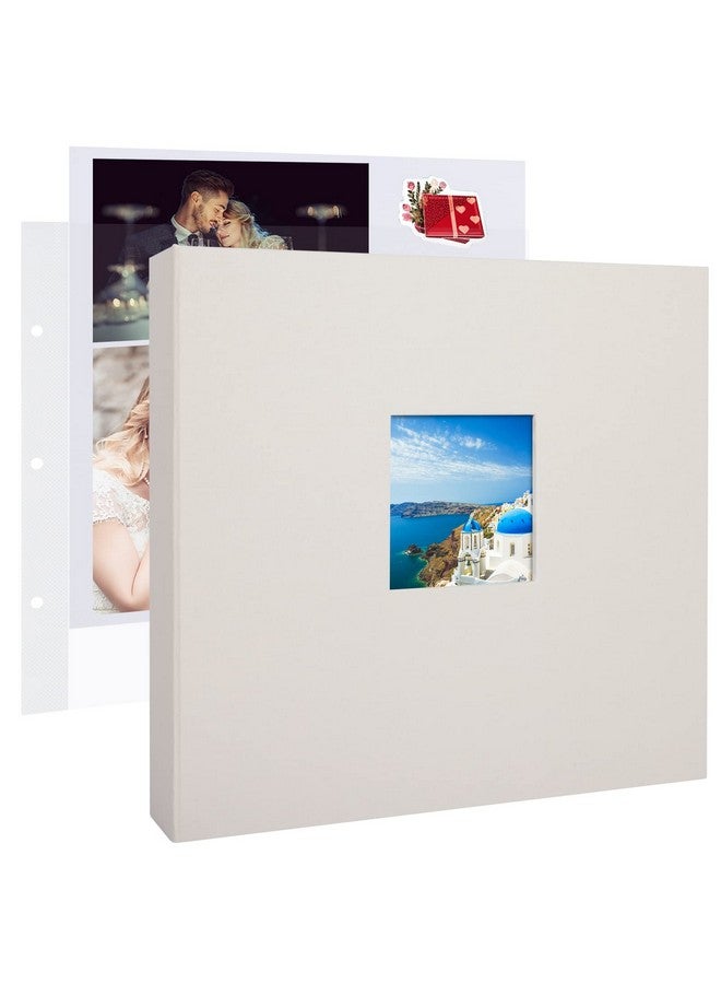 1DOT2 12X12 Inch Large 3 Ring Diy Scrapbook Photo Album Journal With 30 Plastic Sleeves 60 Pages And Fabric Cover For Baby Travel Wedding Couple Anniversary Kids Adventure (Beige Cover/White Pages) - Image 1