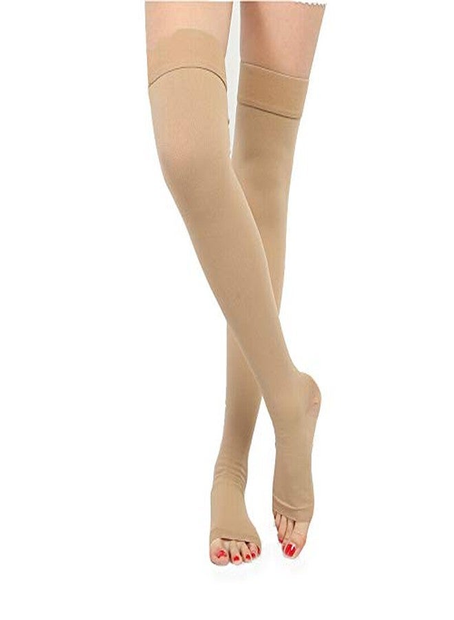 QUADA High Compression Medical Stockings for Women and Men, Open Toe, Opaque, Firm Support 15-20mmHg Graduated Compression - Varicose Veins, Swelling, Edema (Beige, S) - Image 2