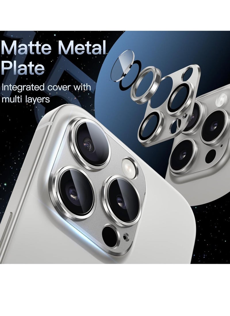 Raxoom Camera Lens Protector for iPhone 15 Pro 6.1-Inch and iPhone 15 Pro Max 6.7-Inch, Full Coverage 9H Tempered Glass Ring Cover, Matte Metal Plate, Case Friendly, 1-Pack (White) - Image 2