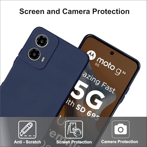 SBMS Silicone Back Cover Case for Motorola Moto G34 5G / Moto G45 5G | Soft Micro-Fibre Lining Inside | Camera Protection Bump | Shockproof Back Cover Case for Moto G34/G45 5G (Blue) - Image 2