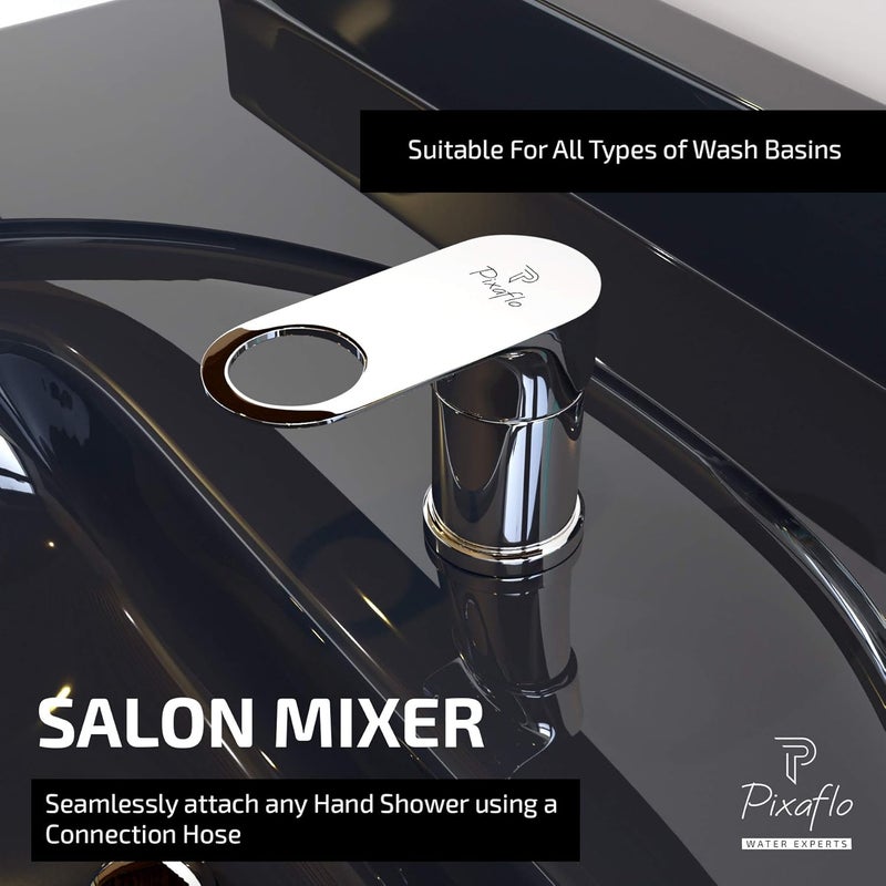 Pixaflo Pixaflo Admix Brass Single Lever Salon Mixer with Brass Connection Leg Outlet and 18 inches Long Braided Hoses Inlets Chrome Deck Mounted - Image 2