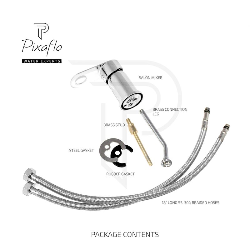 Pixaflo Pixaflo Admix Brass Single Lever Salon Mixer with Brass Connection Leg Outlet and 18 inches Long Braided Hoses Inlets Chrome Deck Mounted - Image 3
