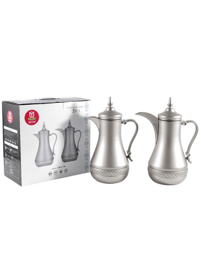 REEM 2-Piece Stainless Steel Tea/Coffee Dallah & Flask Set 1.0+1.0 Liters Silver - Image 5