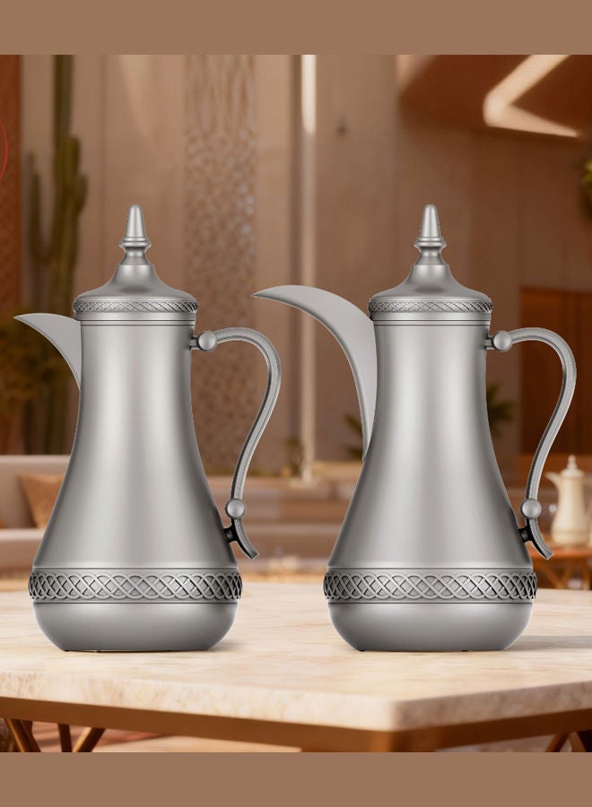 REEM 2-Piece Stainless Steel Tea/Coffee Dallah & Flask Set 1.0+1.0 Liters Silver - Image 3