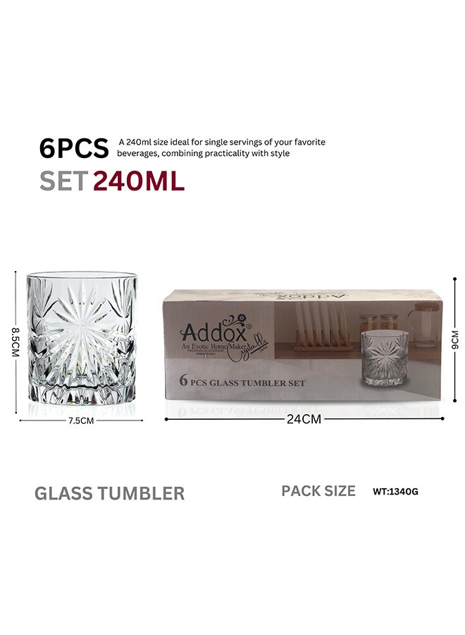 Feelings 6 Pcs Glass Tumbler Set By Addox Premium Drinking Glasses 240Ml  - Image 2