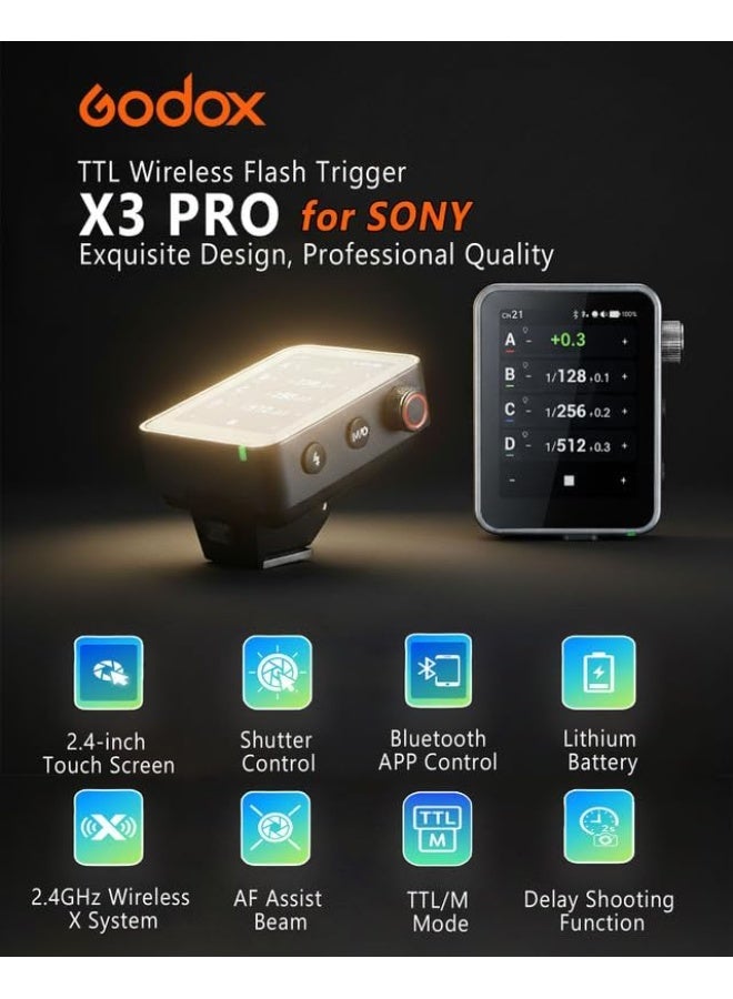 Godox X3 Pro S Touch Screen Trigger For Sony – 2.4G TTL Wireless Flash Trigger With Touchscreen Control, HSS 1/8000s And Multi-Flash Support For Sony Cameras - Image 2
