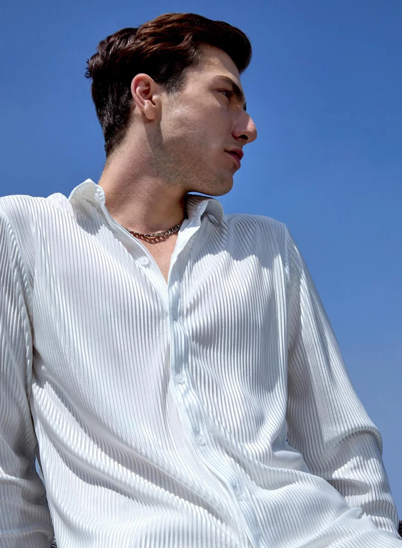 Campus Sutra Men's Chalk White Pleat-Creased Shirt