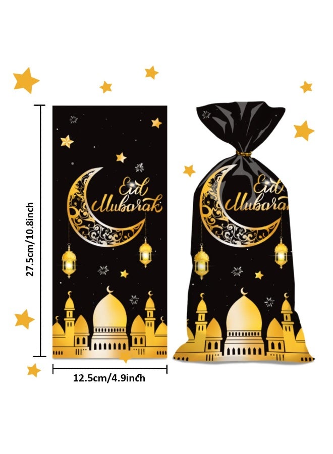 100 Pcs Eid Mubarak Gift Bags, Ramadan Goodie Bags Plastic Cellophane Treat Bags with Gold Twist Ties - Image 2