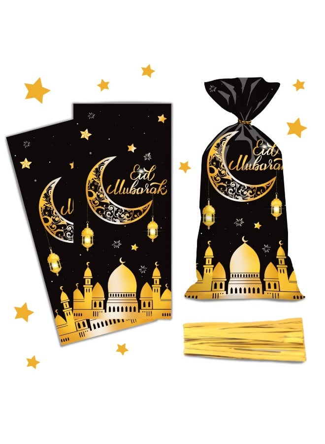 100 Pcs Eid Mubarak Gift Bags, Ramadan Goodie Bags Plastic Cellophane Treat Bags with Gold Twist Ties - Image 4