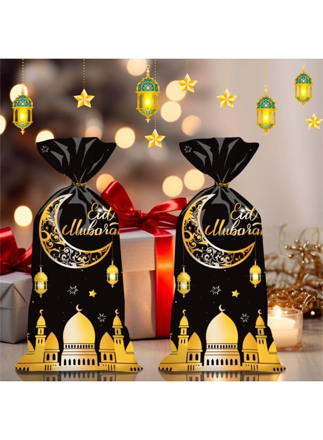 100 Pcs Eid Mubarak Gift Bags, Ramadan Goodie Bags Plastic Cellophane Treat Bags with Gold Twist Ties - Image 3