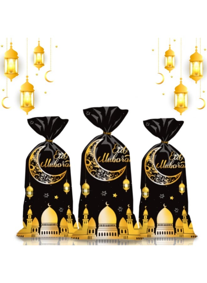 100 Pcs Eid Mubarak Gift Bags, Ramadan Goodie Bags Plastic Cellophane Treat Bags with Gold Twist Ties - Image 1