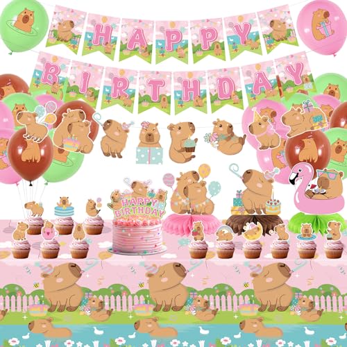 KEFAN Capybara Birthday Party Decorations Capybara Party Supplies including Banner Cake Toppers Table Centerpieces Balloons for Capybara Birthday Party L - Image 1