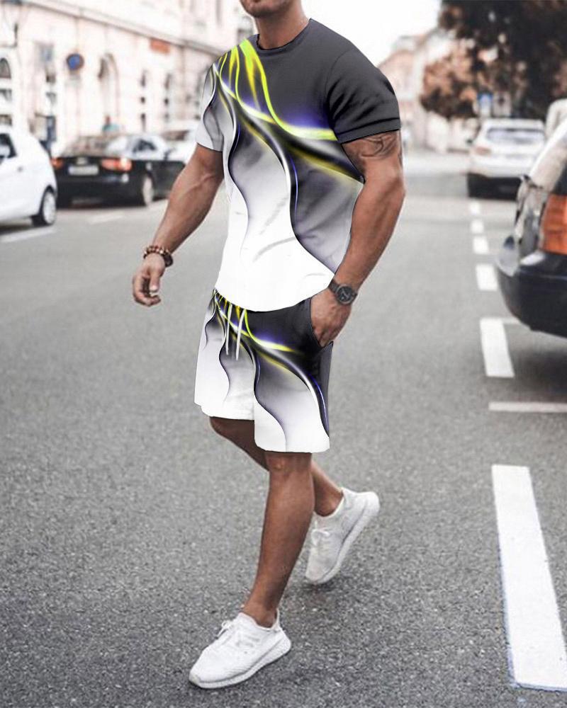 New Summer Stripe Color Multi-Color T-Shirt + Shorts Two-Piece Sports Suit Generation - Image 4