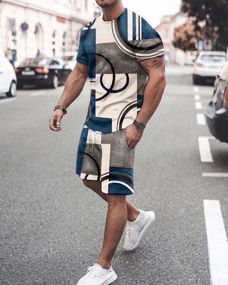 New Summer Stripe Color Multi-Color T-Shirt + Shorts Two-Piece Sports Suit Generation - Image 2