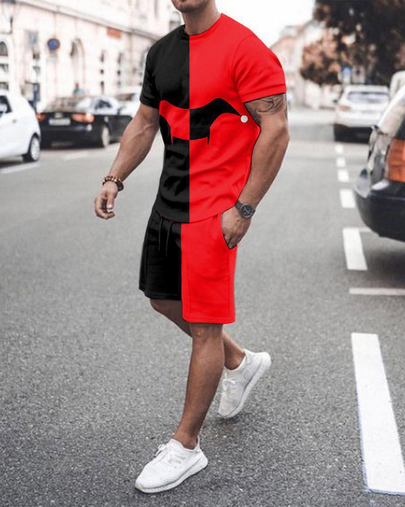New Summer Stripe Color Multi-Color T-Shirt + Shorts Two-Piece Sports Suit Generation - Image 5