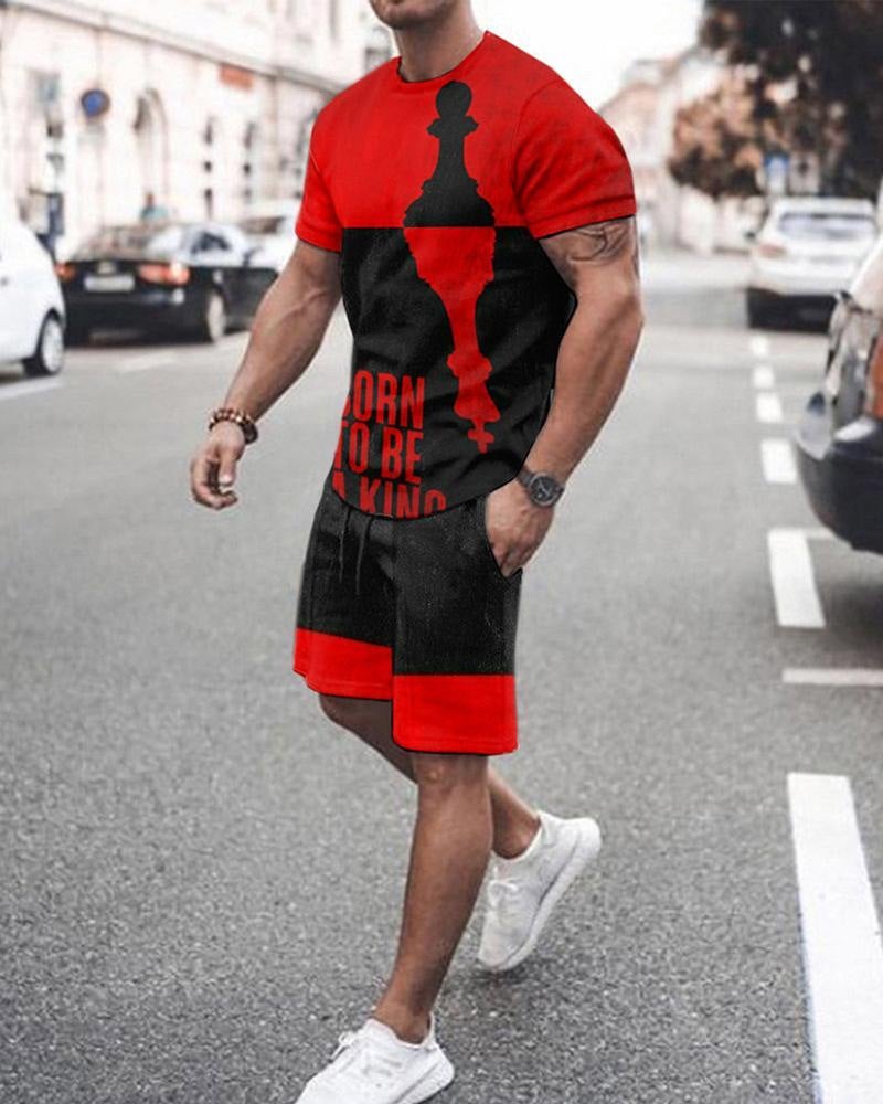 New Summer Stripe Color Multi-Color T-Shirt + Shorts Two-Piece Sports Suit Generation - Image 1