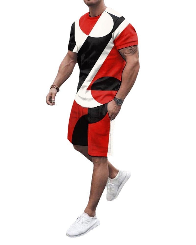 New Summer Stripe Color Multi-Color T-Shirt + Shorts Two-Piece Sports Suit Generation - Image 3