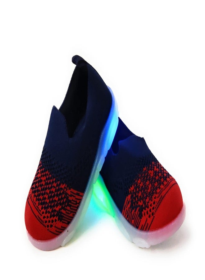 Coolz Kids Knitted Shoes with Light Led-02 for Baby Boys and Girls 9-24 Months (Navy-Red, 9_Months) - Image 1