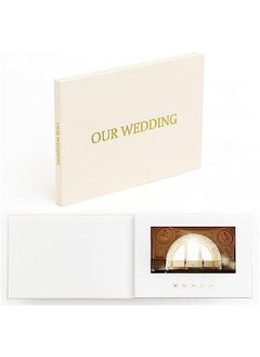 (OUR WEDDING) | Luxury Linen Bound Wedding Video Book | Gold foil stamping | Up to 3 hours of video, 7” IPS Display, 4GB of memory & Rechargeable Battery