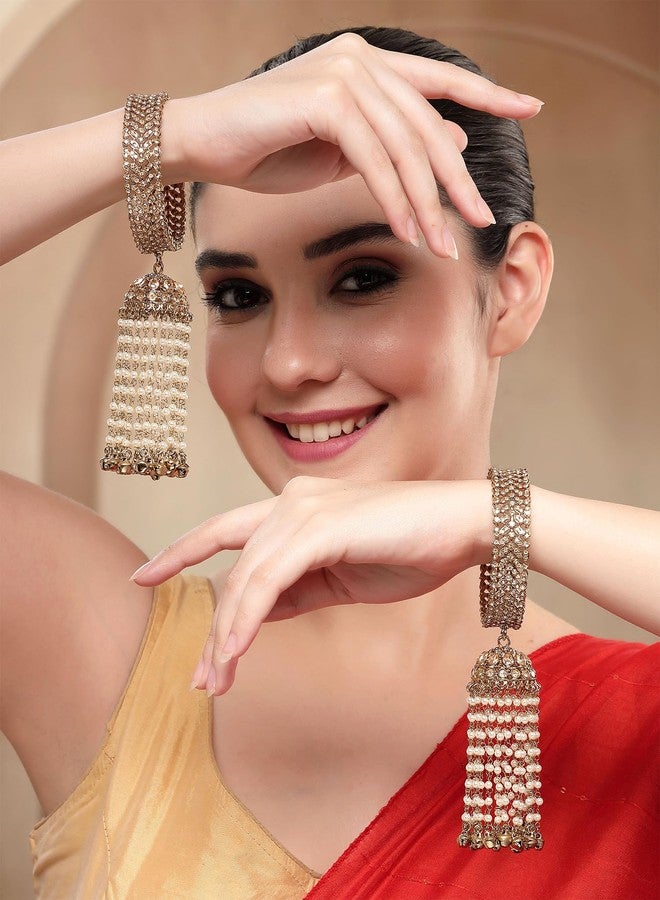 Karatcart Elegant Antique Gold-Plated Bridal Kaleere Style Bangles for Women - Image 3
