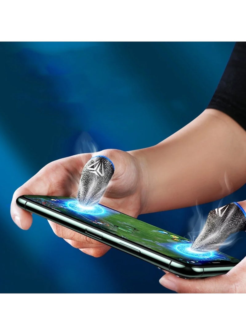 RUKYU Gaming Finger Sleeves 2 Pairs Blue Anti Sweat Breathable Silver Fiber Thumb Gloves Super-thin High Touch Sensitivity for Mobile Phone Games COD Fortnite Legends Everyday Use - Image 2