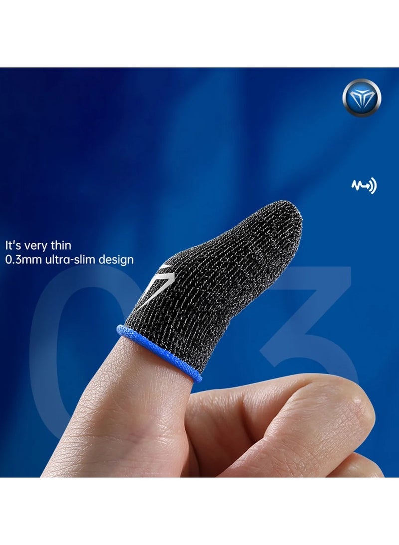 RUKYU Gaming Finger Sleeves 2 Pairs Blue Anti Sweat Breathable Silver Fiber Thumb Gloves Super-thin High Touch Sensitivity for Mobile Phone Games COD Fortnite Legends Everyday Use - Image 5