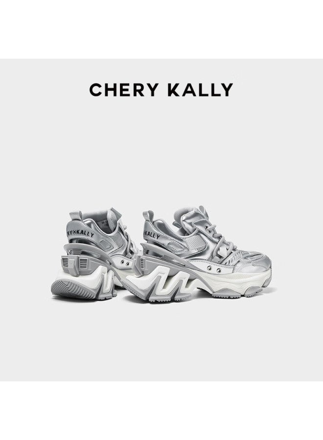 Chery Kally Classic Fashion Dad Shoes, Women's Casual Thick-soled Heightening Shoes, Ld4123, Silver Gray, Size 36 - Image 4