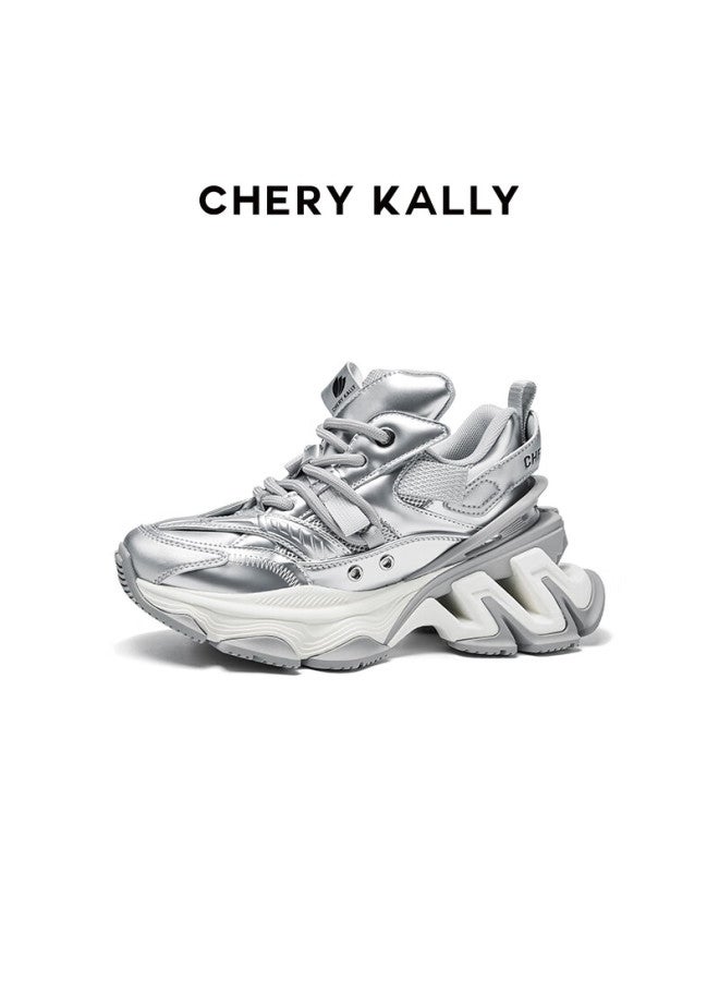 Chery Kally Classic Fashion Dad Shoes, Women's Casual Thick-soled Heightening Shoes, Ld4123, Silver Gray, Size 36 - Image 2