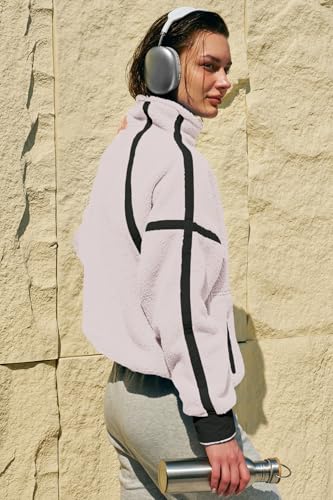 Panadila Womens Half Zip Sherpa Fleece Pullover Soft Oversized Sweatshirt with Pockets Warm Fuzzy Sweater (White,XL) - Image 5