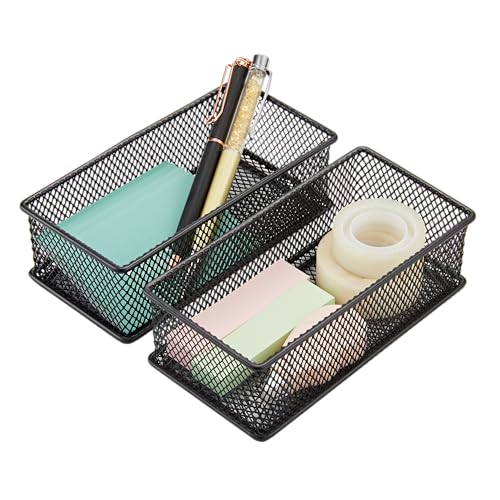 Annova Mesh Drawer Cabinet and Shelf Organizer Bins Storage Basket School Office Supply Holder Tray Set of 2 Black 3x6x2 Inch - Image 1