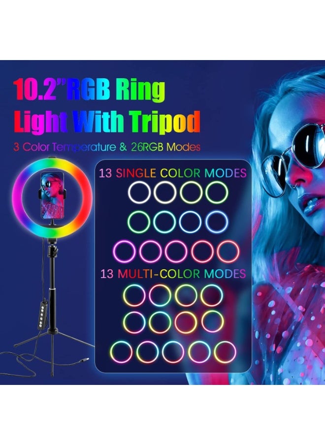Generic - RGB LED Ring Light with Adjustable Tripod Stand – 14 RGB Modes, 3 Natural Colors, 10 Brightness Levels – Expandable Pole – Perfect for YouTube, Zoom, and Live Streaming - Image 1
