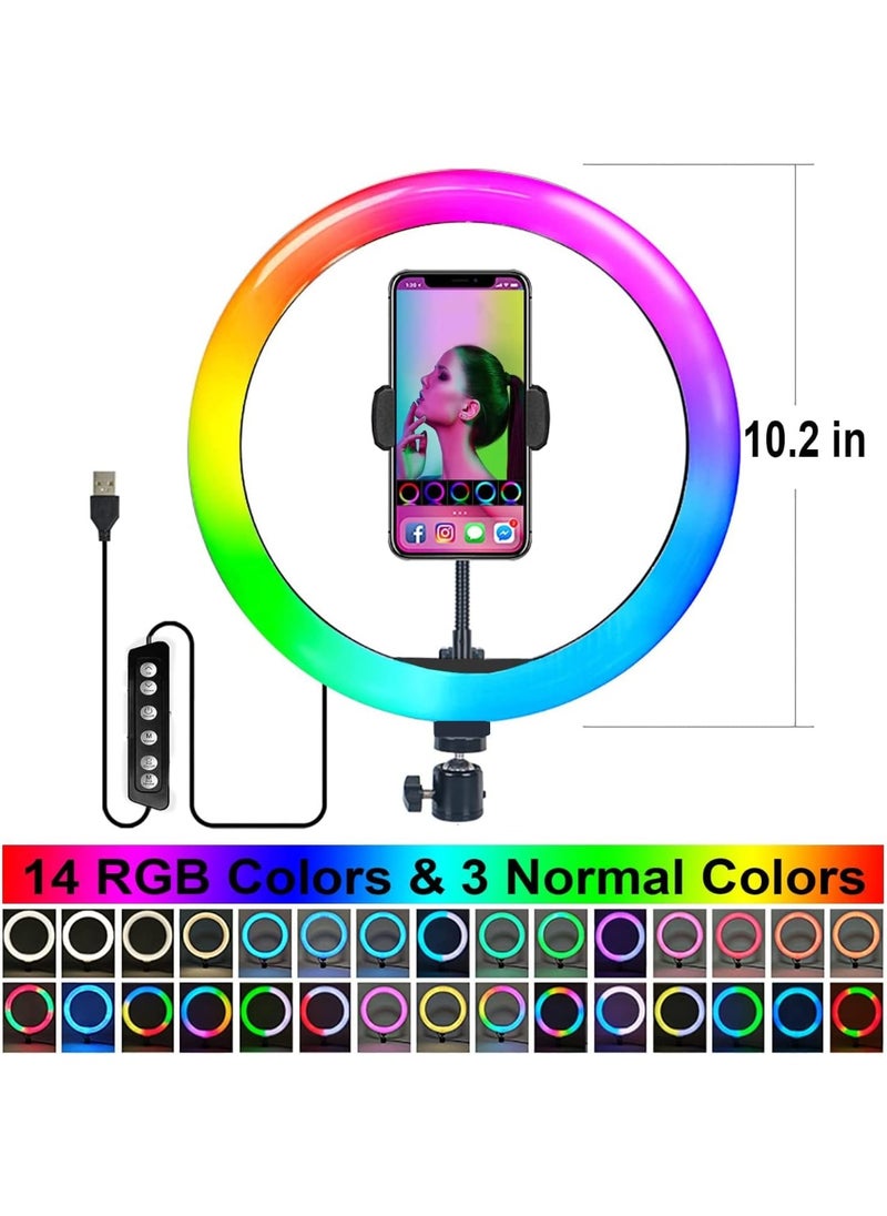 Generic - RGB LED Ring Light with Adjustable Tripod Stand – 14 RGB Modes, 3 Natural Colors, 10 Brightness Levels – Expandable Pole – Perfect for YouTube, Zoom, and Live Streaming - Image 1